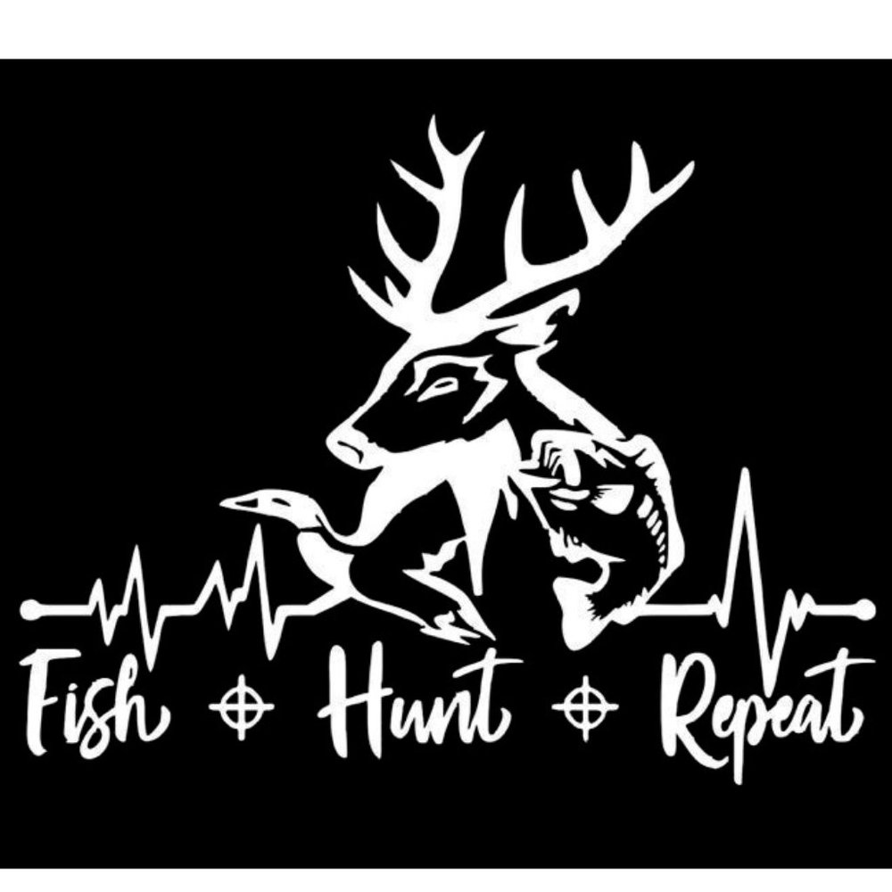 Fish hunt repeat car vinyl decal 8 in SHIPS FAST! 5***** SELLER